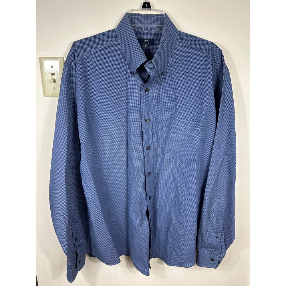 Brooks Brothers Button Down Shirt Mens L Blue Micro Check Gingham‎ 346 Cotton